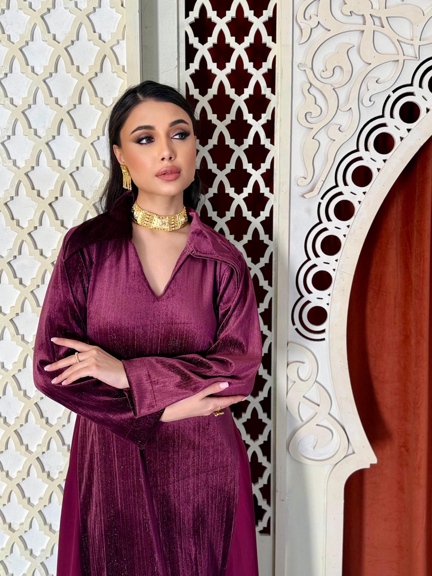 Velvet Casual Kaftan - Maroon