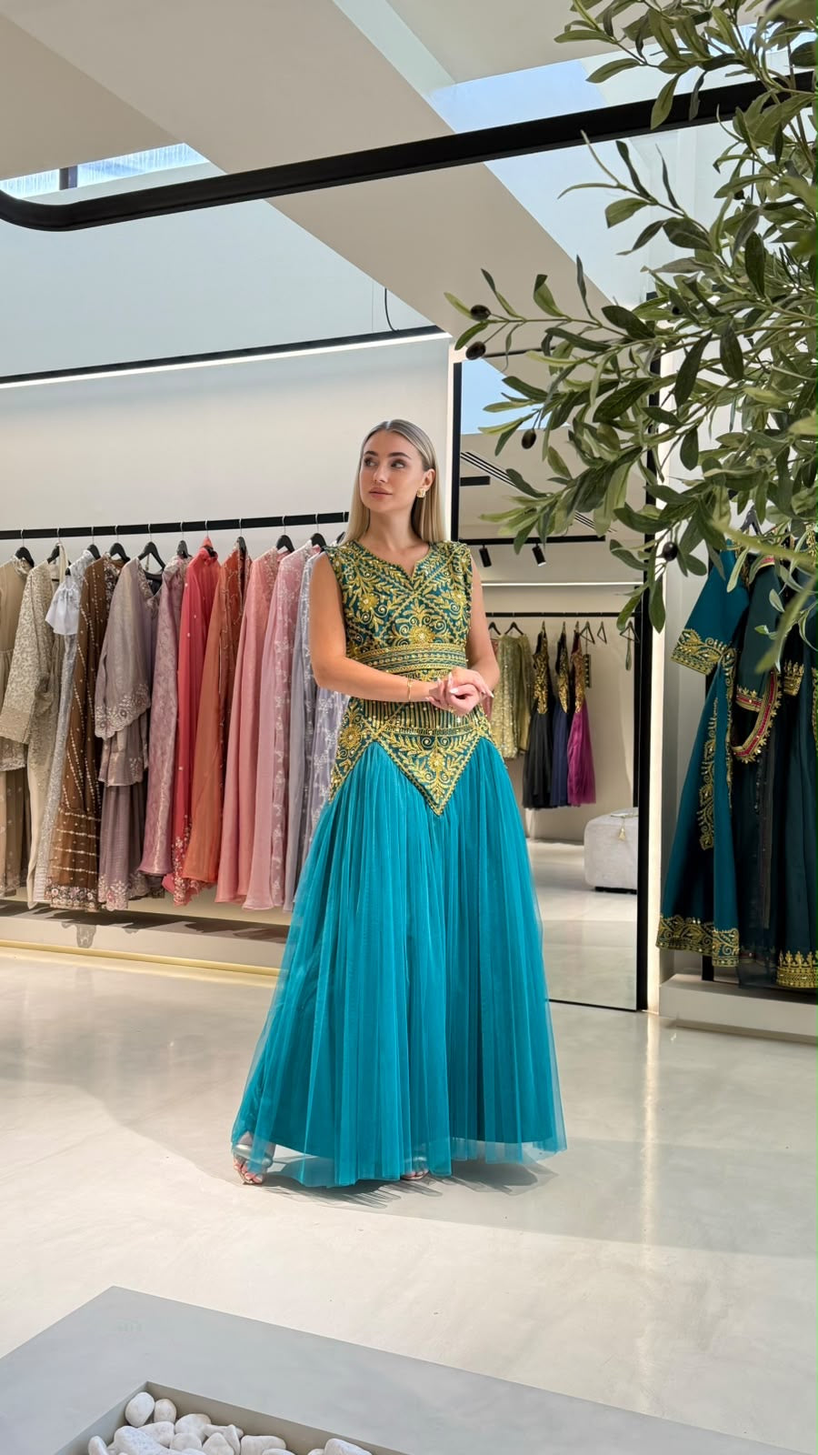 Nashel Jelwa Geometrical Dress X Tulle- Ocean Blue