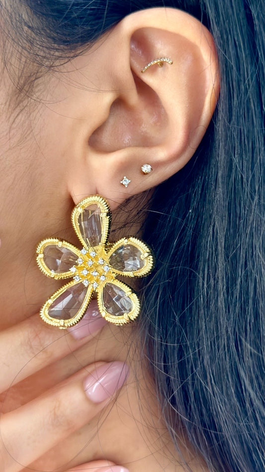 Golden Crystal flowers earrings