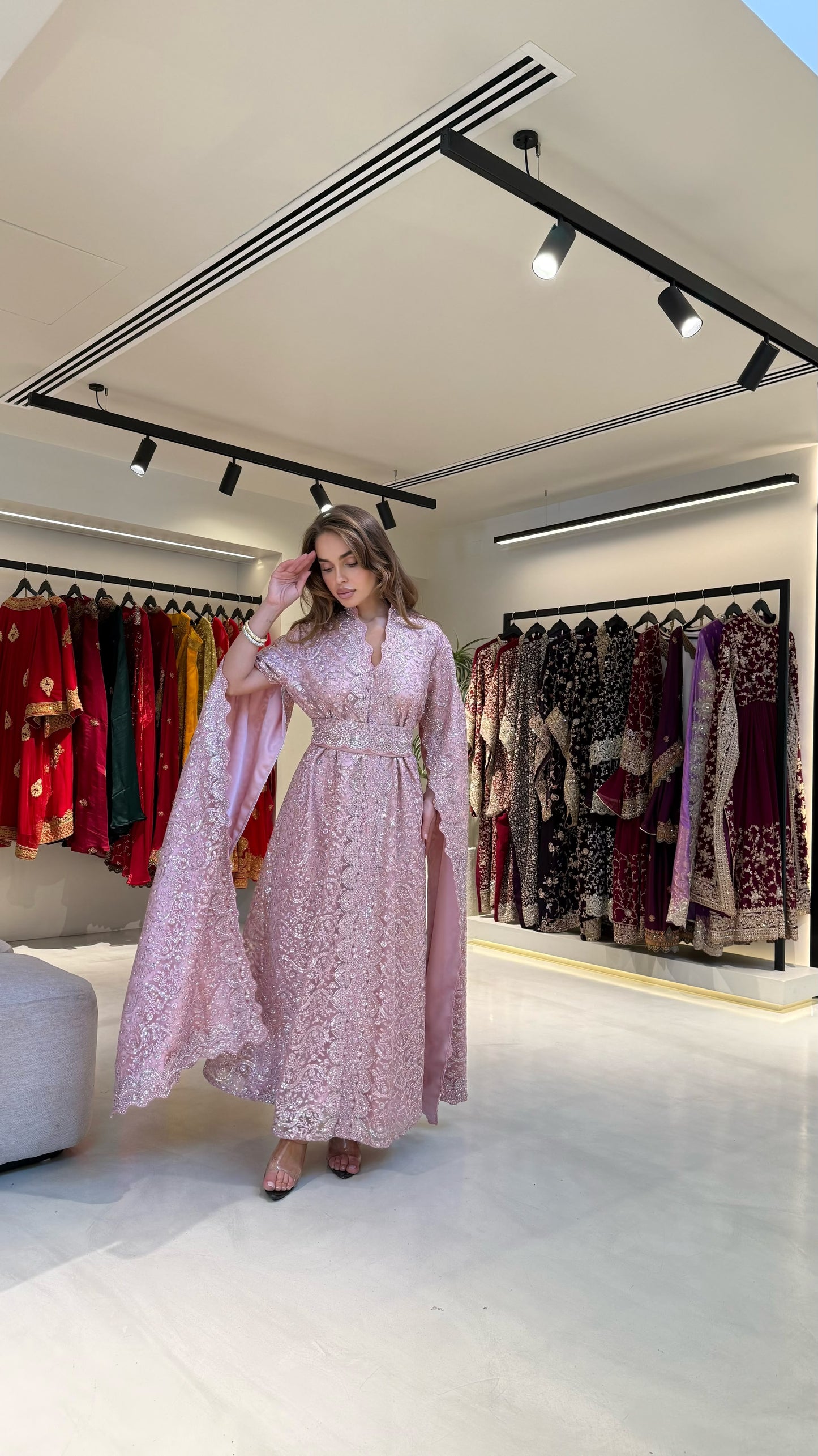 Long Cape sleeves Jelwa Kaftan -Blush Pink