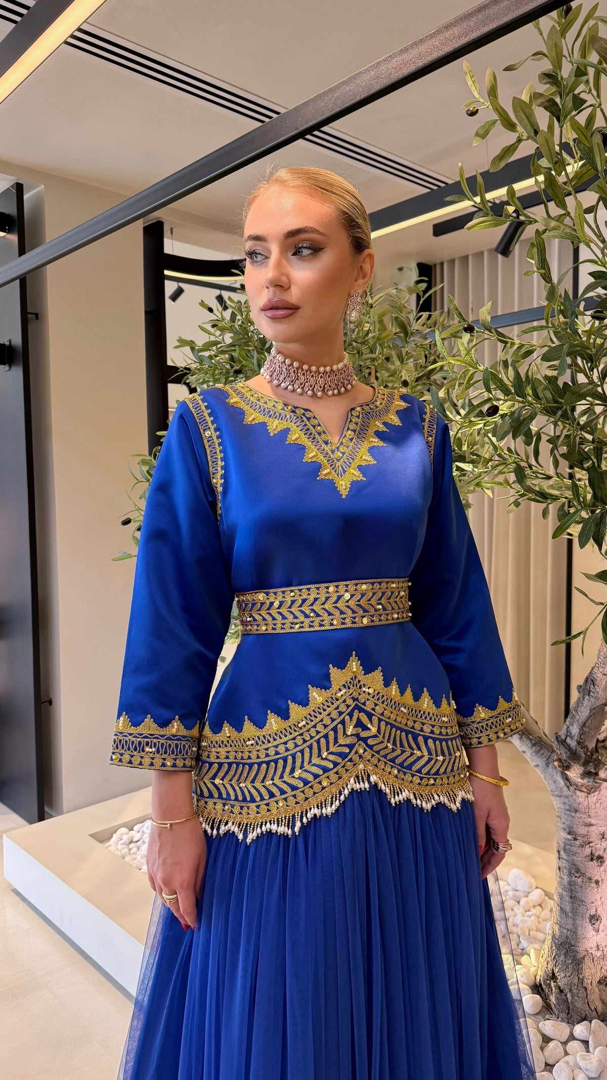 Nashel Jelwa Dress X Tulle x Pearls -Royal Blue