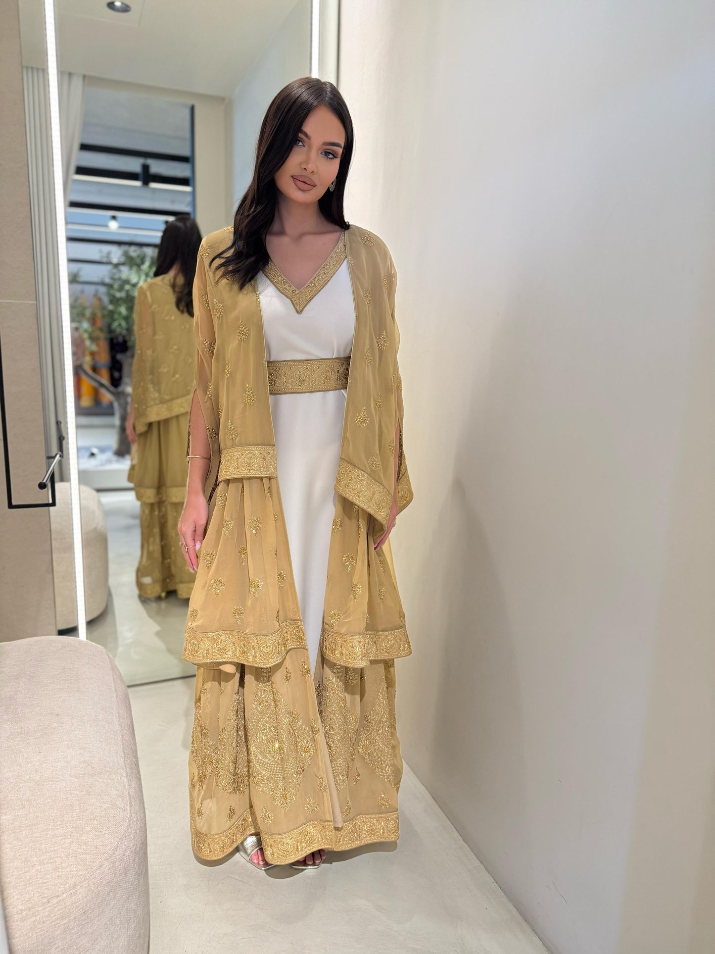 Triple Layer Cape Bisht-Beige