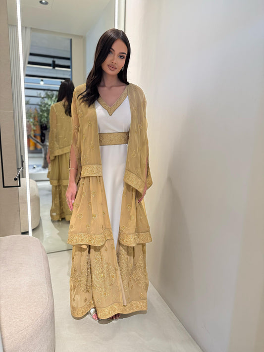 Triple Layer Cape Bisht-Beige