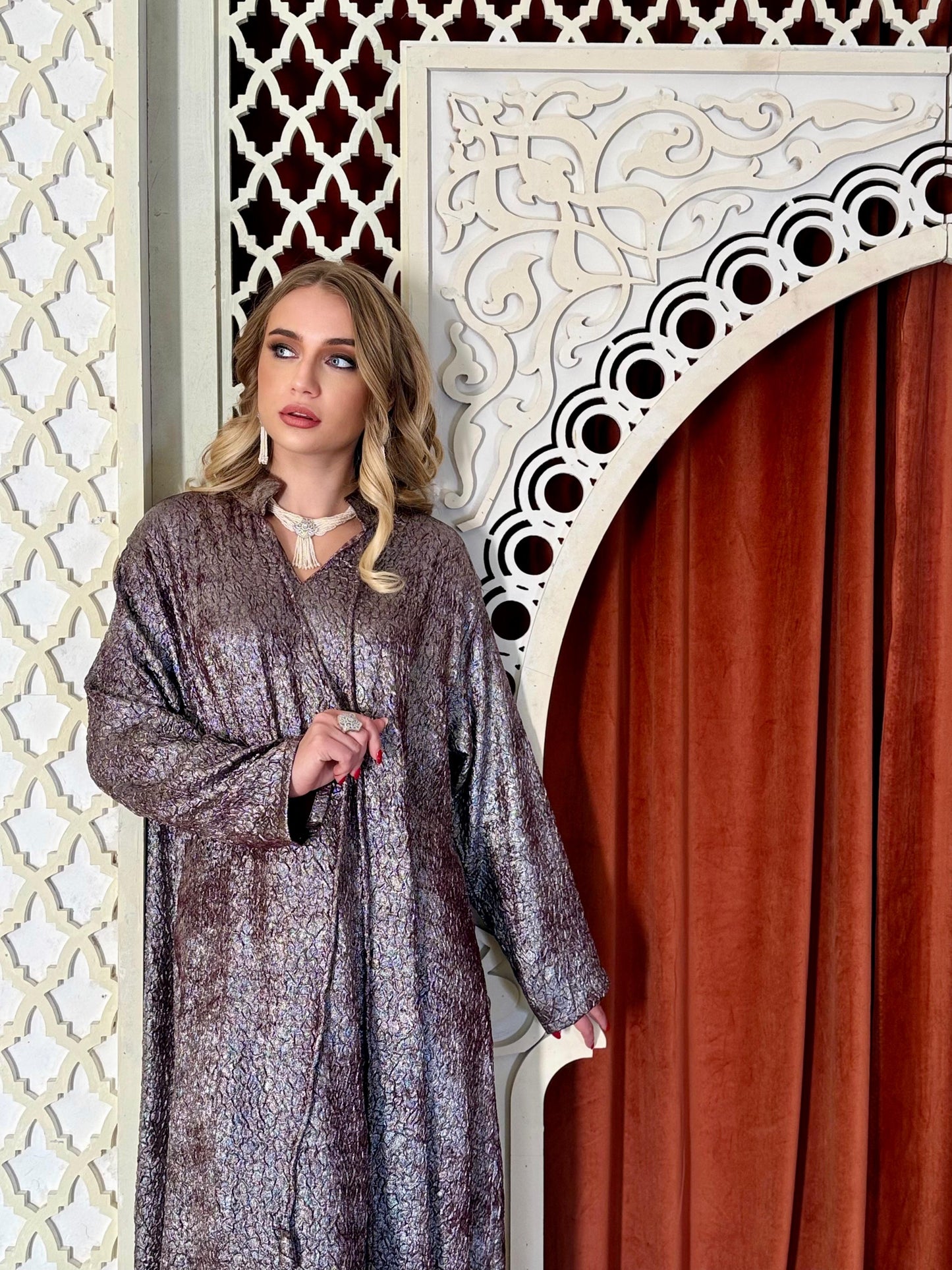 Brocade flowy Kaftan  - bronze metallic