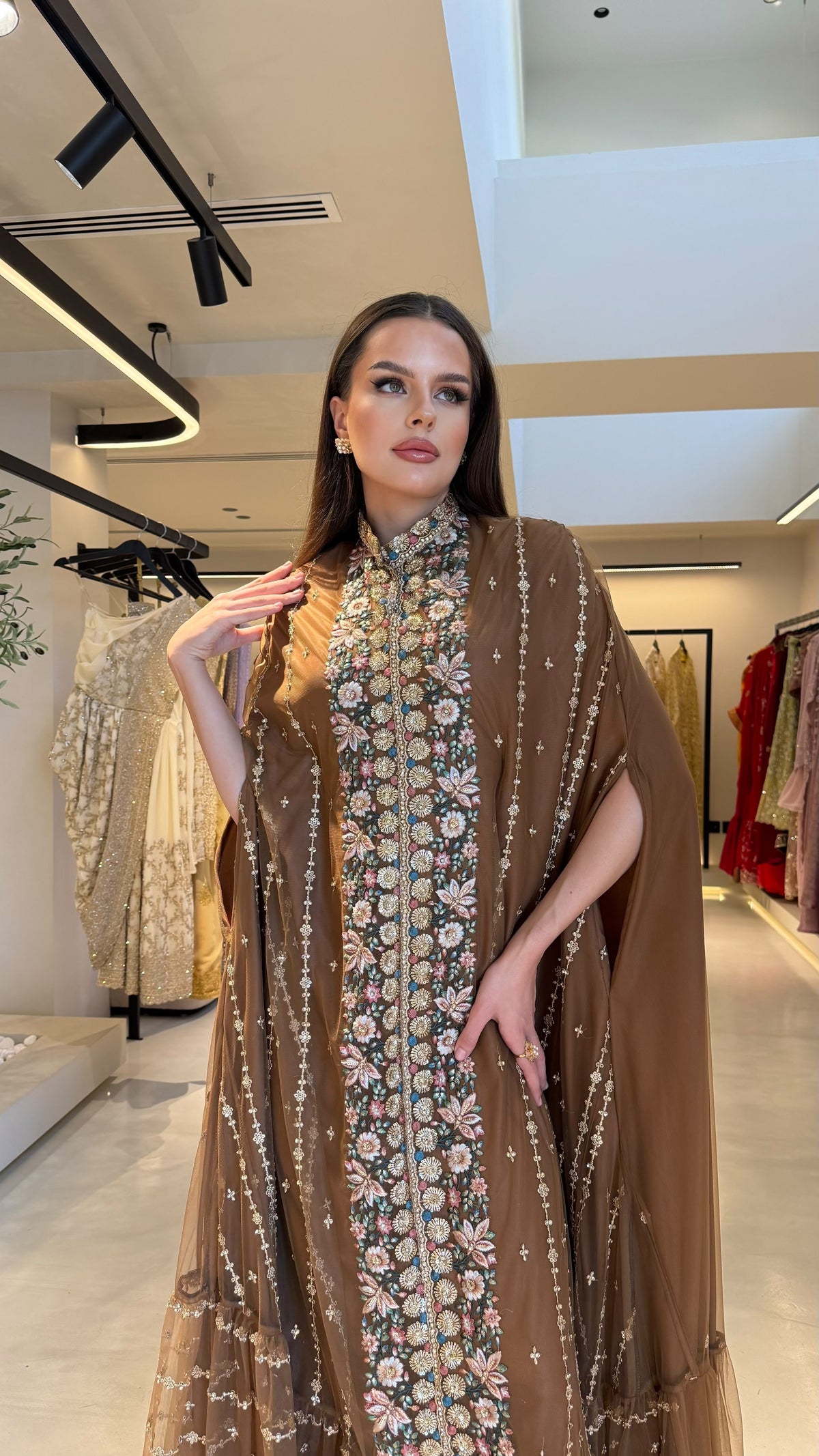 Ruffles Cape Jelwa kaftan -Mocha