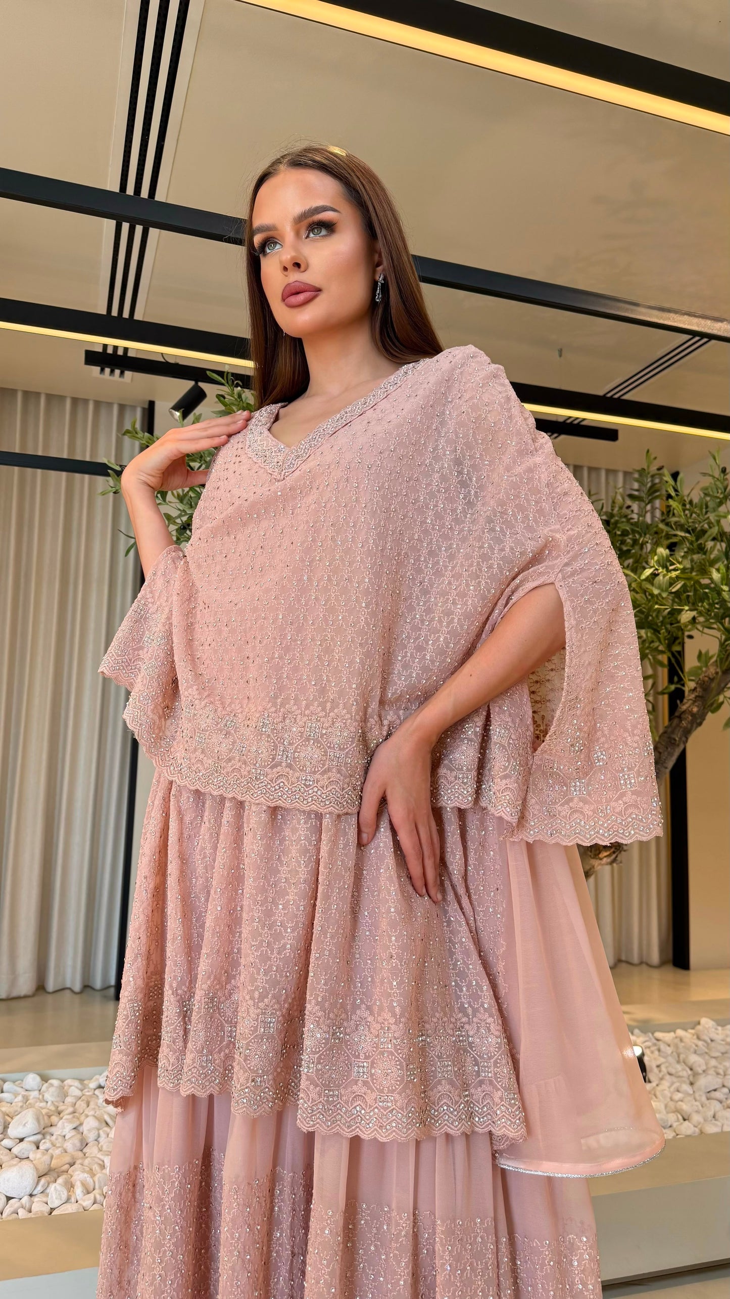 Triple Layer Jelwa Kaftan - Blush