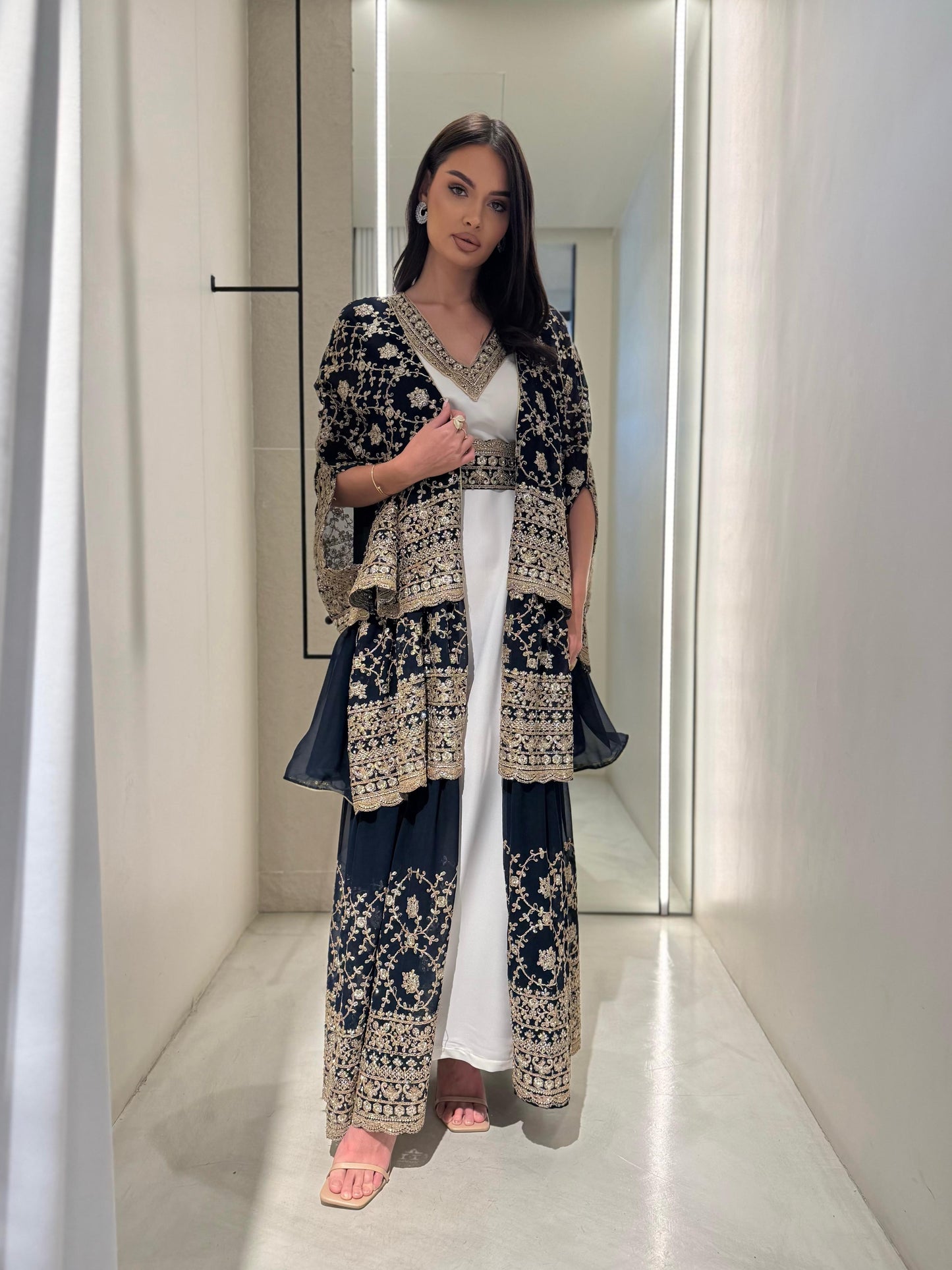 Triple Layer Cape Bisht-Dark Teal