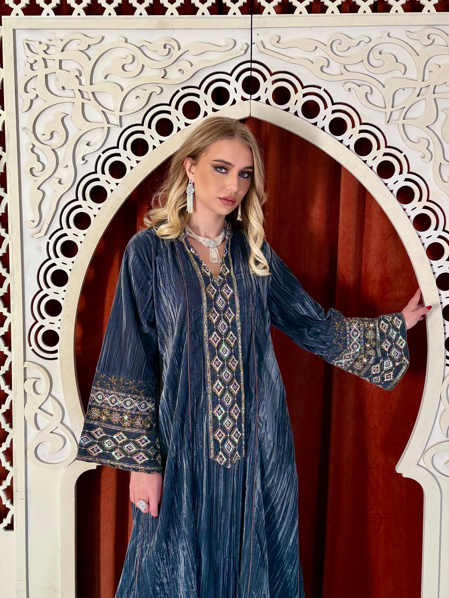 Velvet Winter Kaftan-Teal