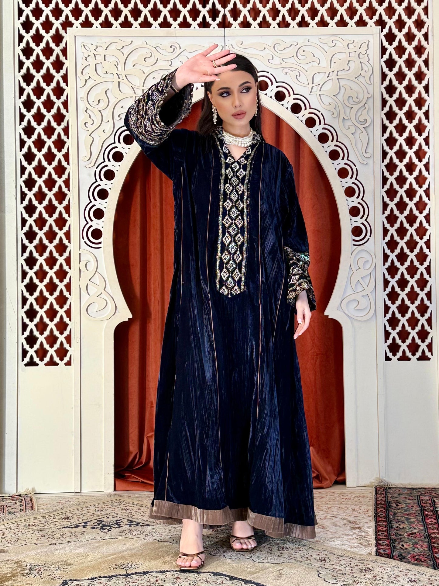 Velvet Winter Kaftan-Navy Blue