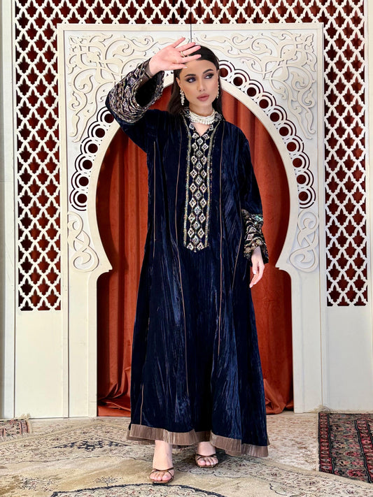 Velvet Winter Kaftan-Navy Blue
