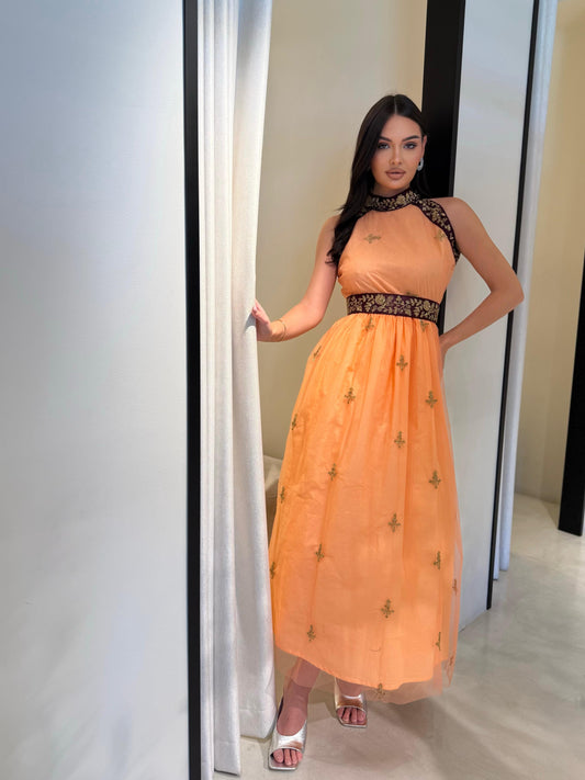 Tulle  Jelwa dress -Peach