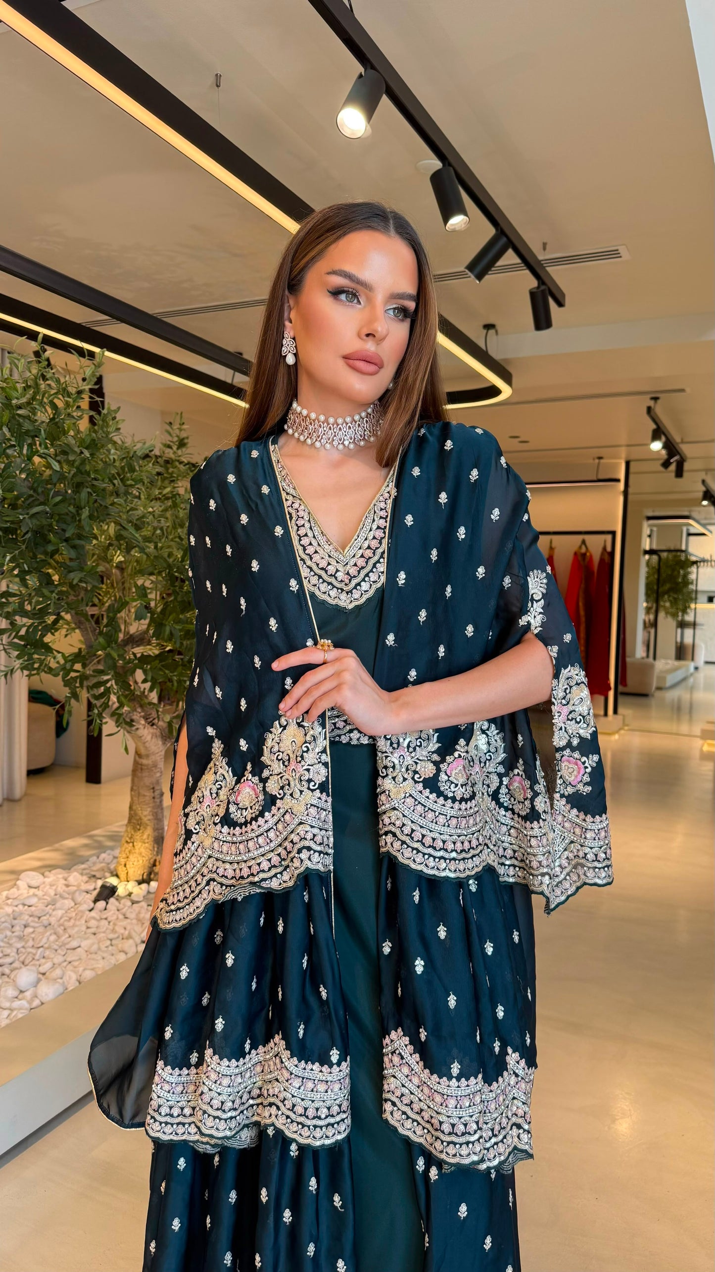 Triple Layer Jelwa Kaftan Bisht set - Teal