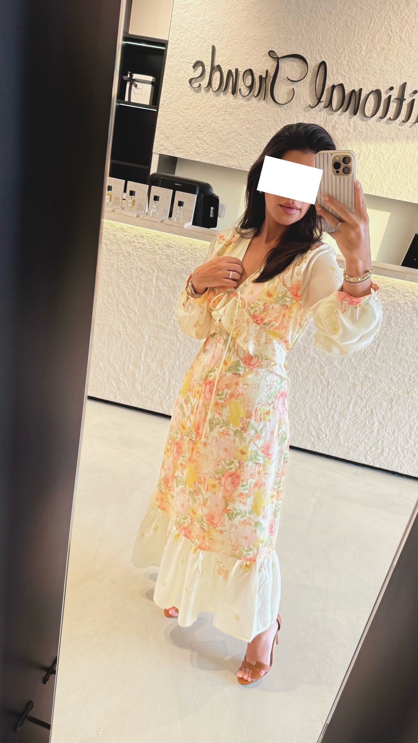 Summer Collection - Peach feminine ruffles printed linen dress