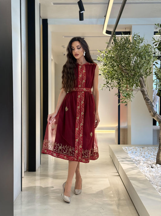 Short Tulle Jelwa maroon Dress