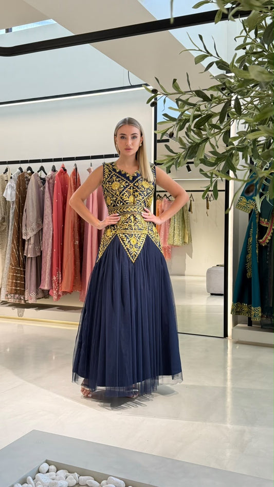 Nashel Jelwa Geometrical Dress X Tulle-Navy
