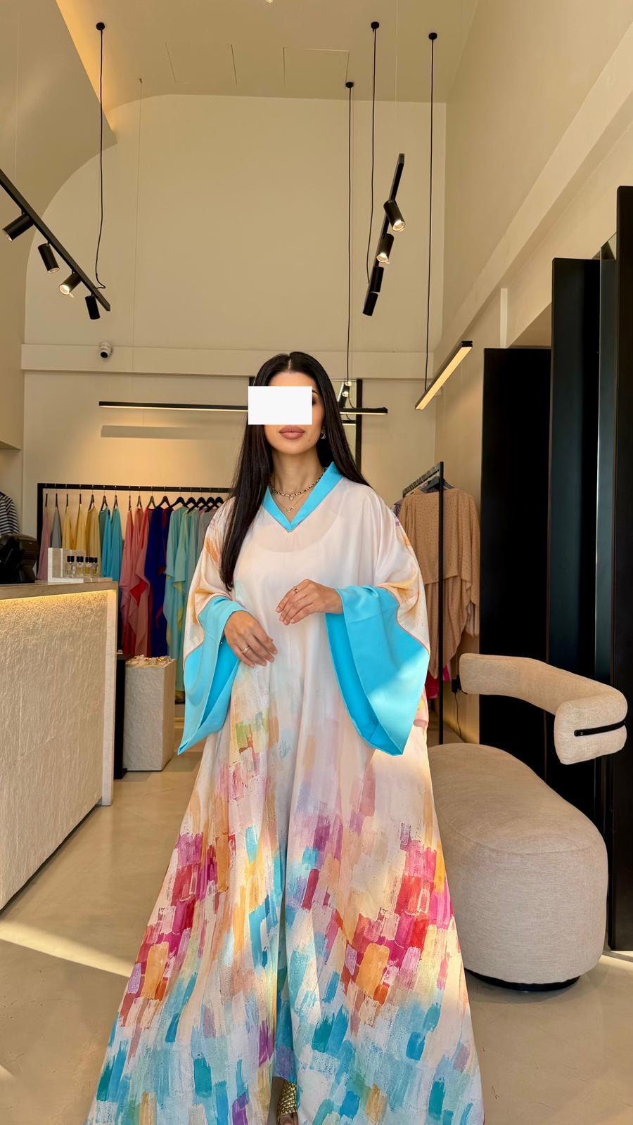 Summer floral kaftan  - Aqua Abstract