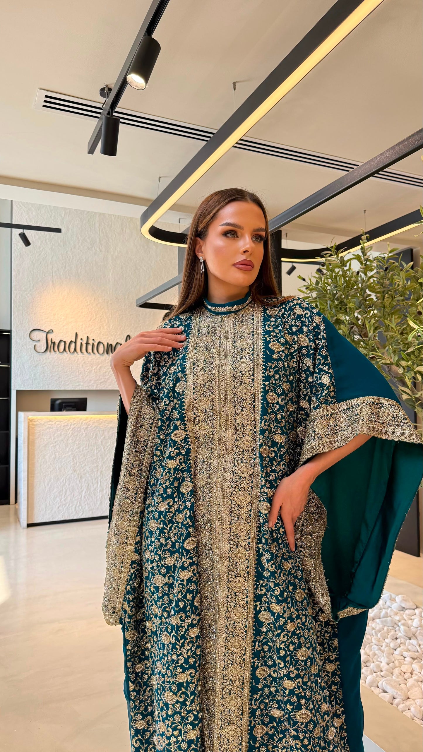 Wide Sleeves Jelwa Kaftan-Teal