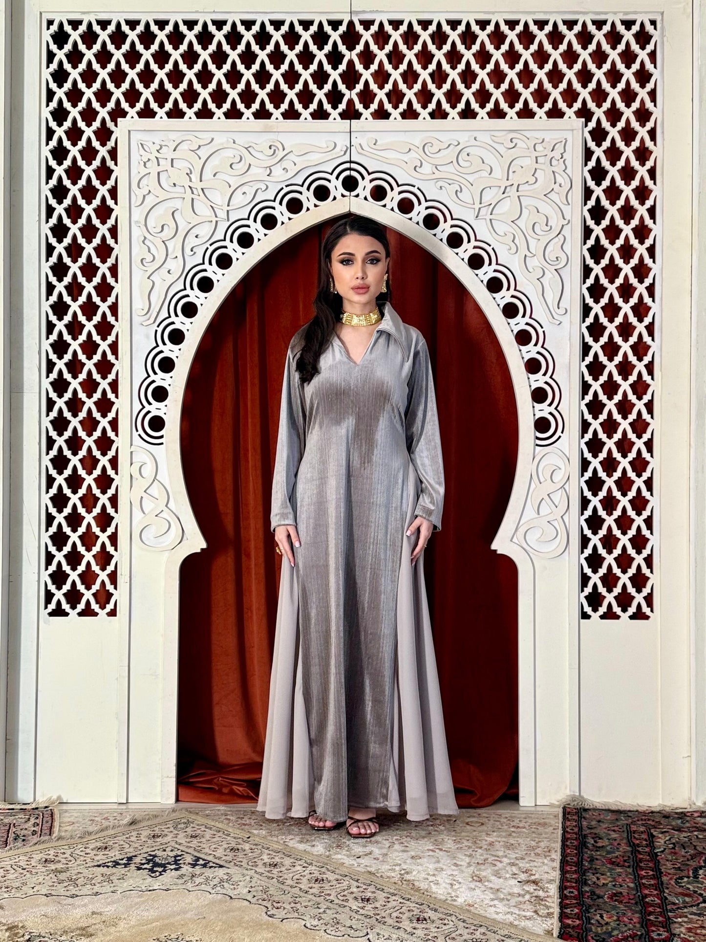 Velvet Casual Kaftan - Silver