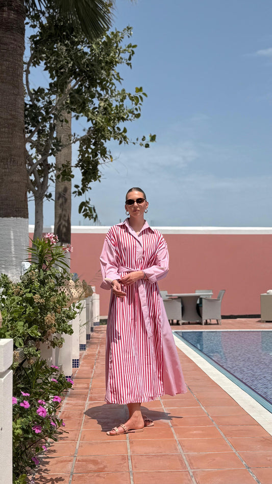 TT Summer Striped Shirt Dress-Red