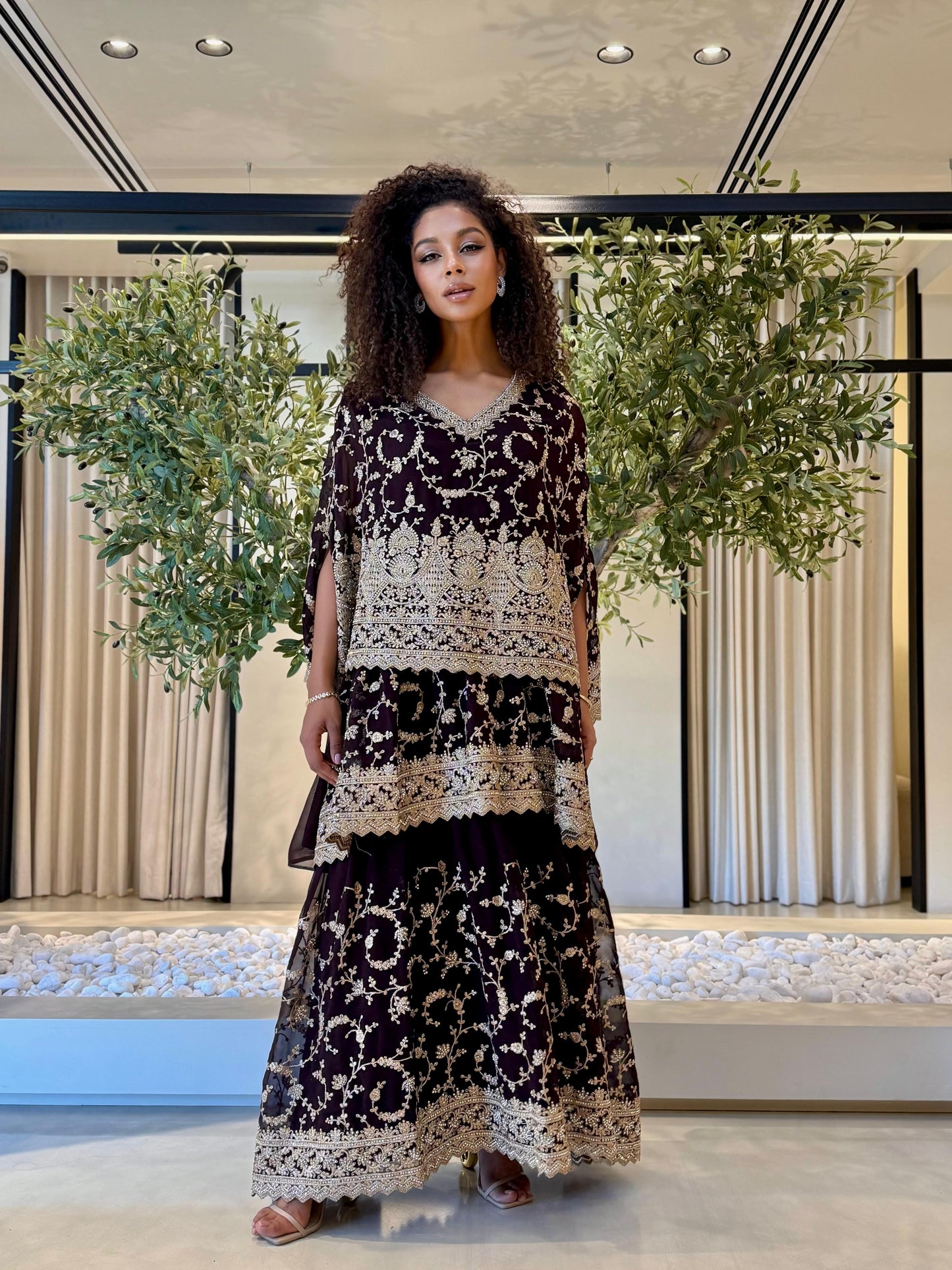 Triple layer Jelwa cape - Dark brown