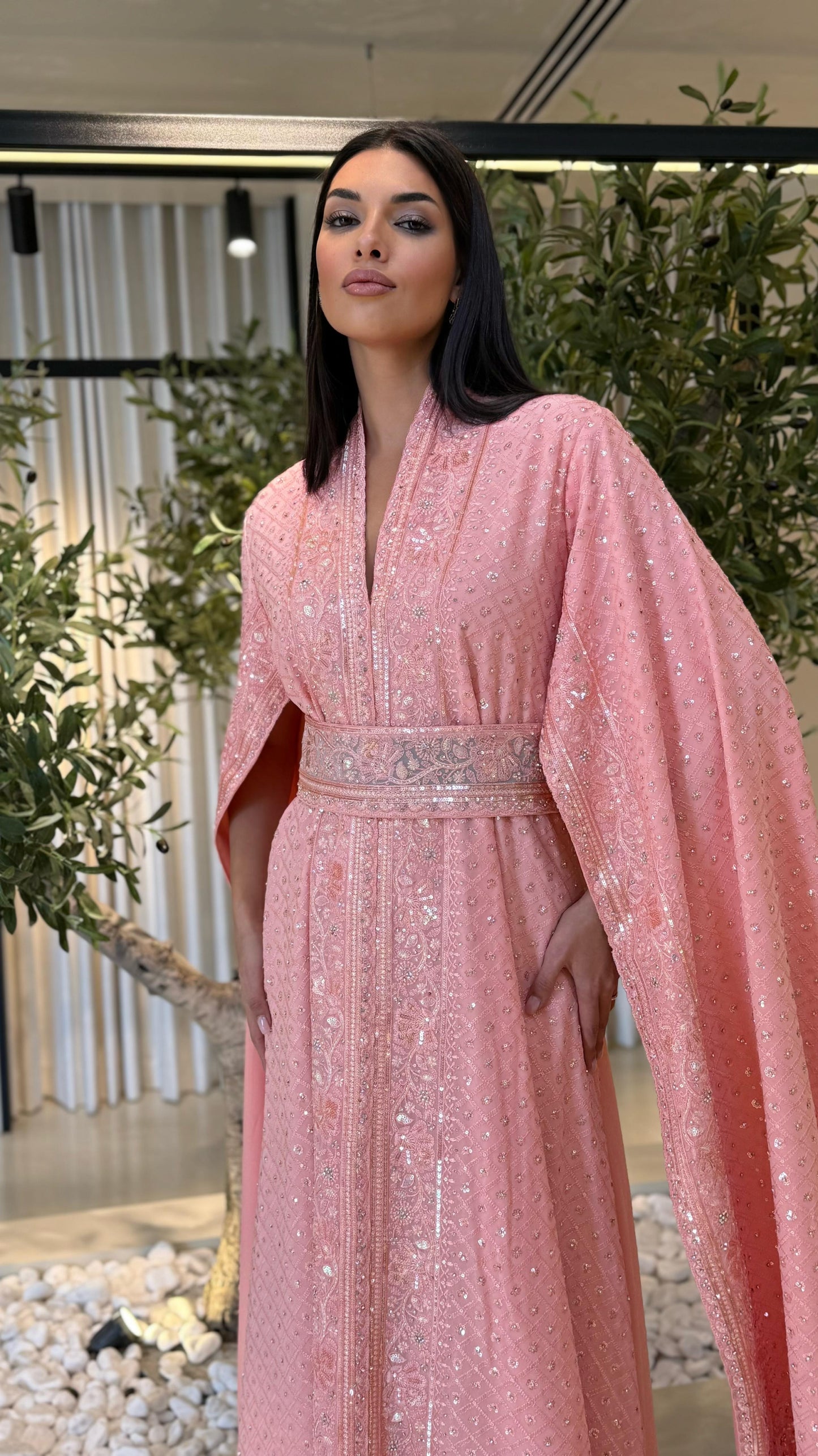 Cape Sleeves Jelwa Kaftan-Pink