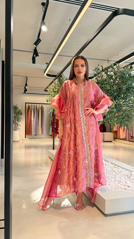 Ruffles Sleeves Jelwa kaftan -Rose