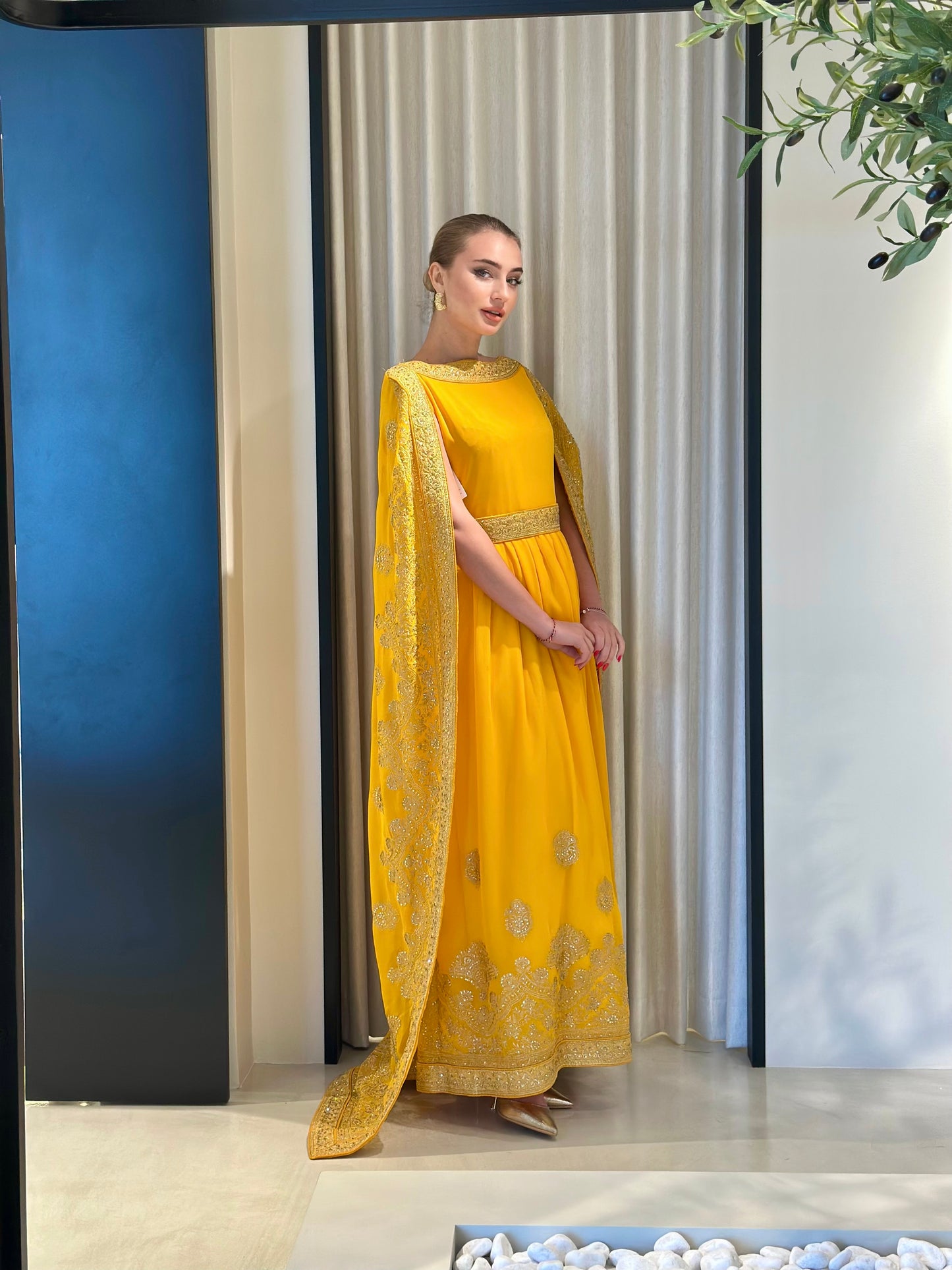 Cape kaftan Dress- Yellow