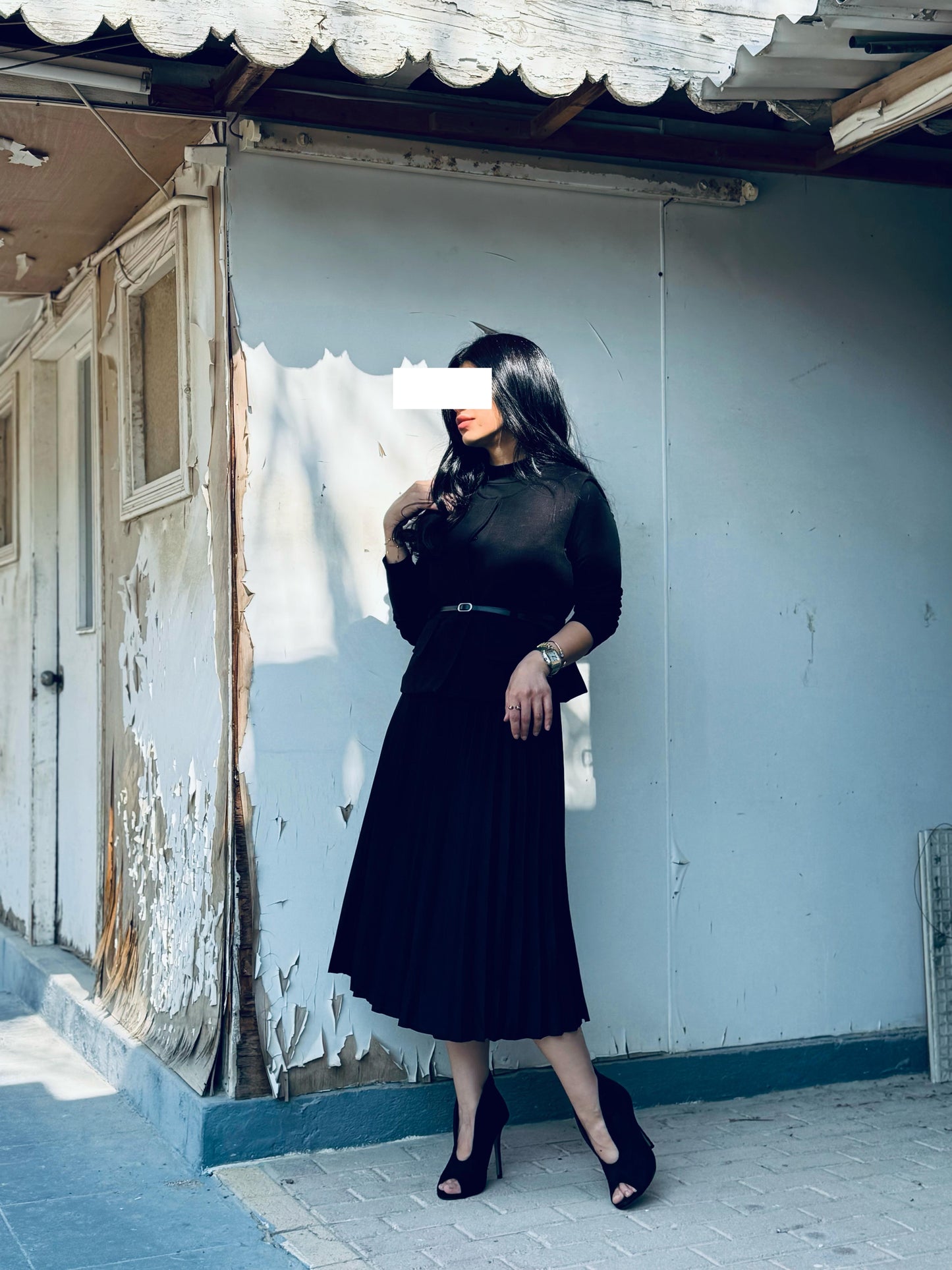 Winter Dress set - Midi x Vest x Belt -Black