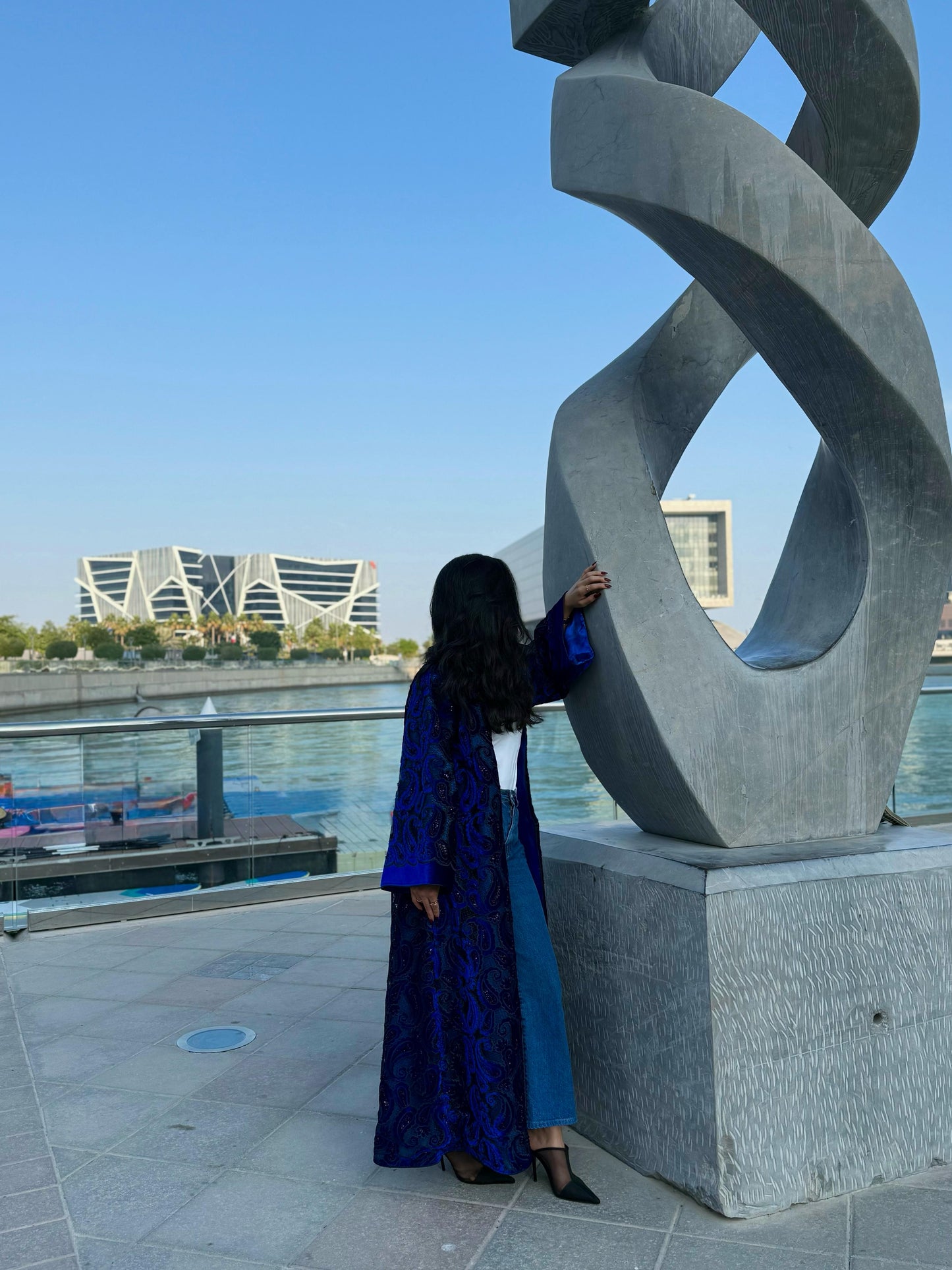 Velvet Bisht - Black x Royal Blue x cutouts & Embellishments