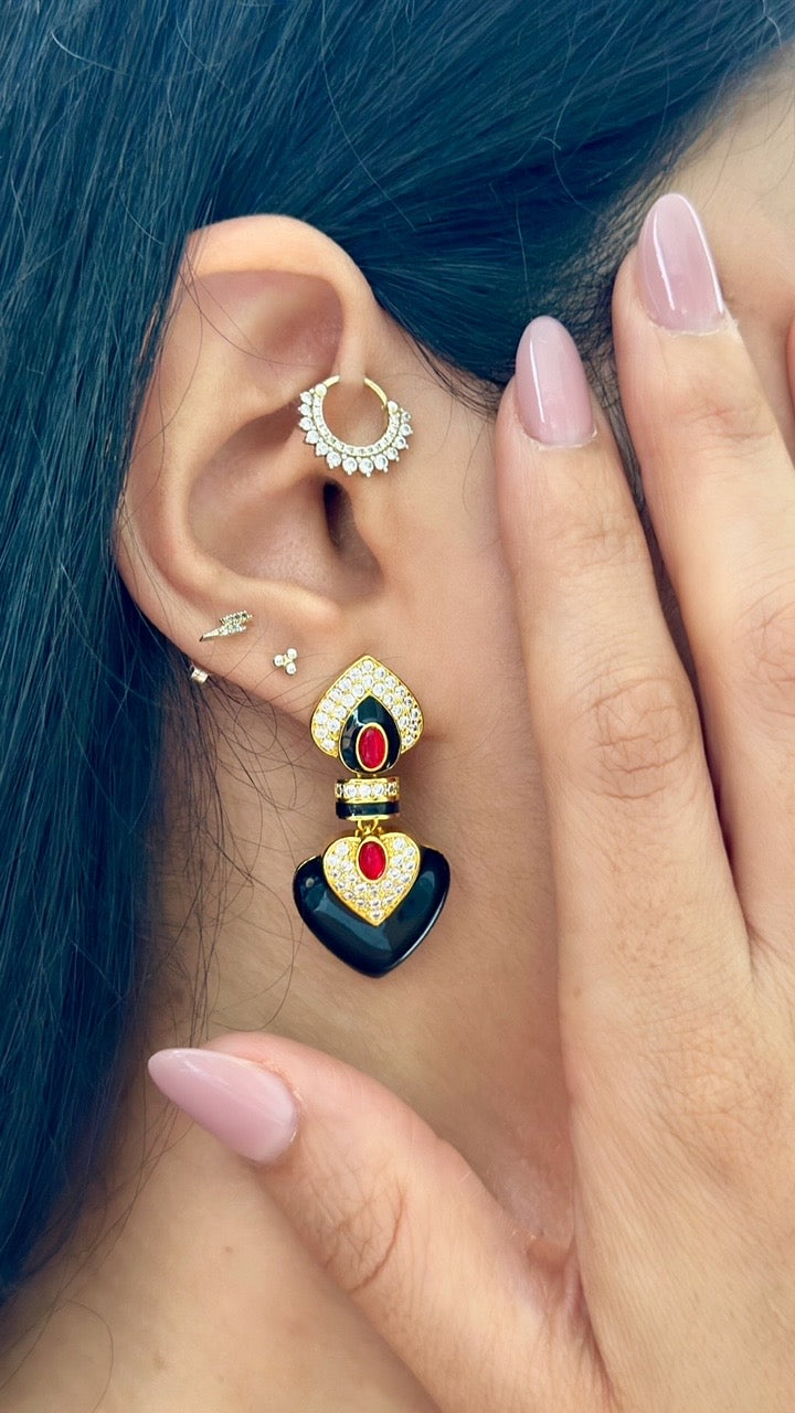 Black x ruby x gold drop earrings