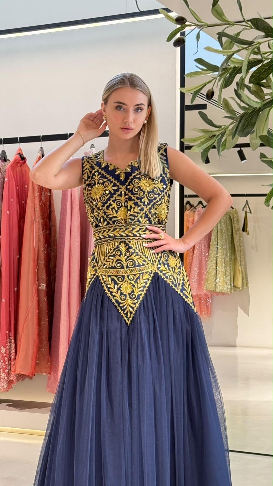 Nashel Jelwa Geometrical Dress X Tulle-Navy