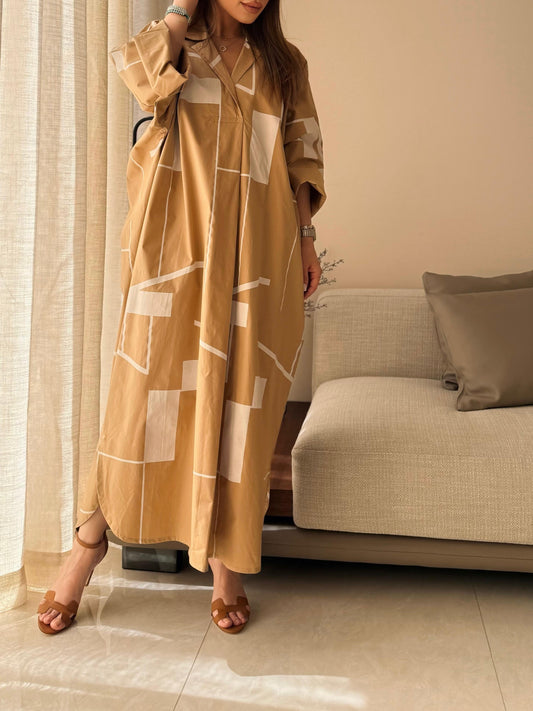 Oversized Geometric Kaftan - Beige x white