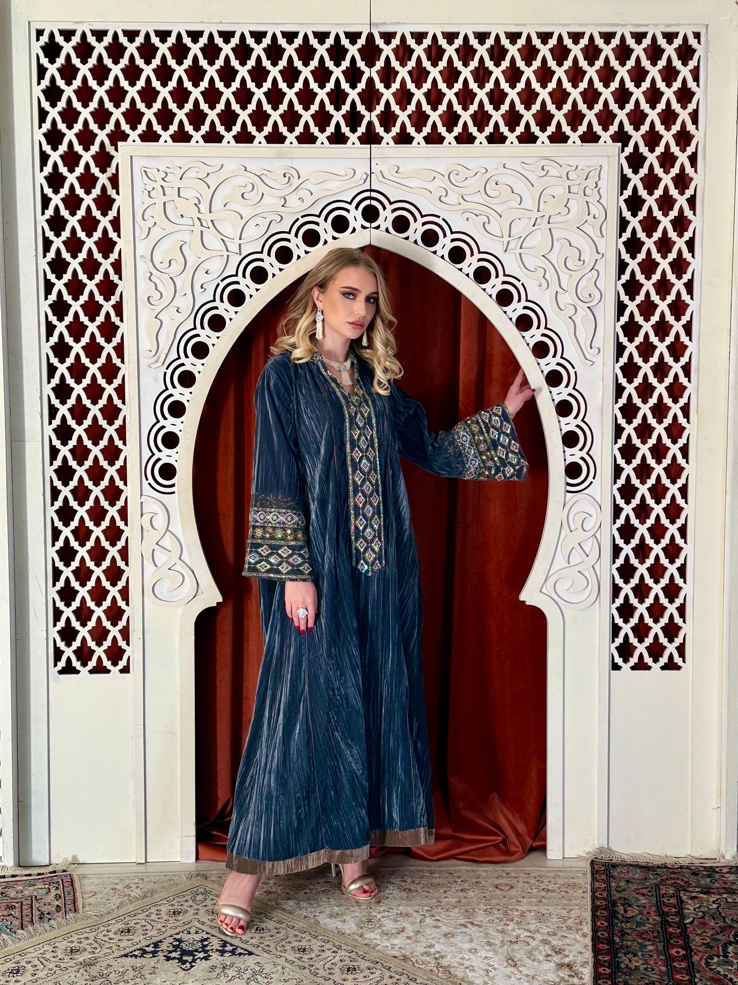 Velvet Winter Kaftan-Teal
