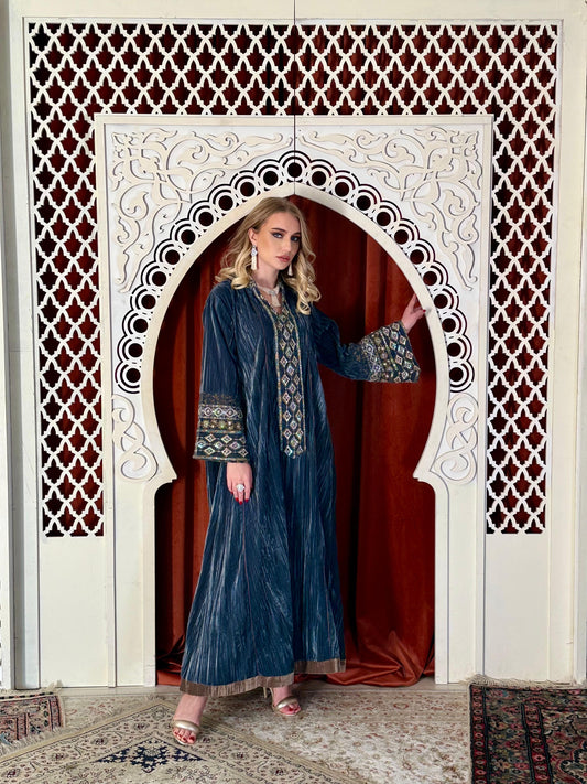 Velvet Winter Kaftan-Teal