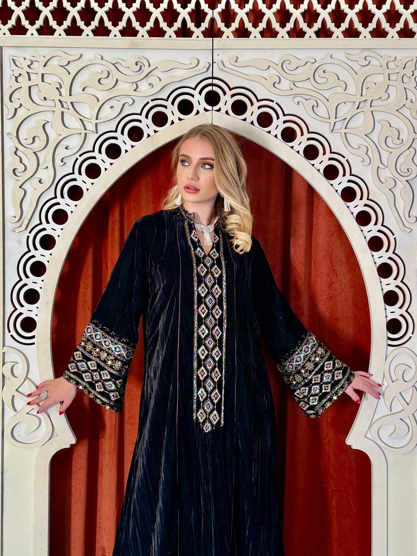 Velvet Winter Kaftan-Black