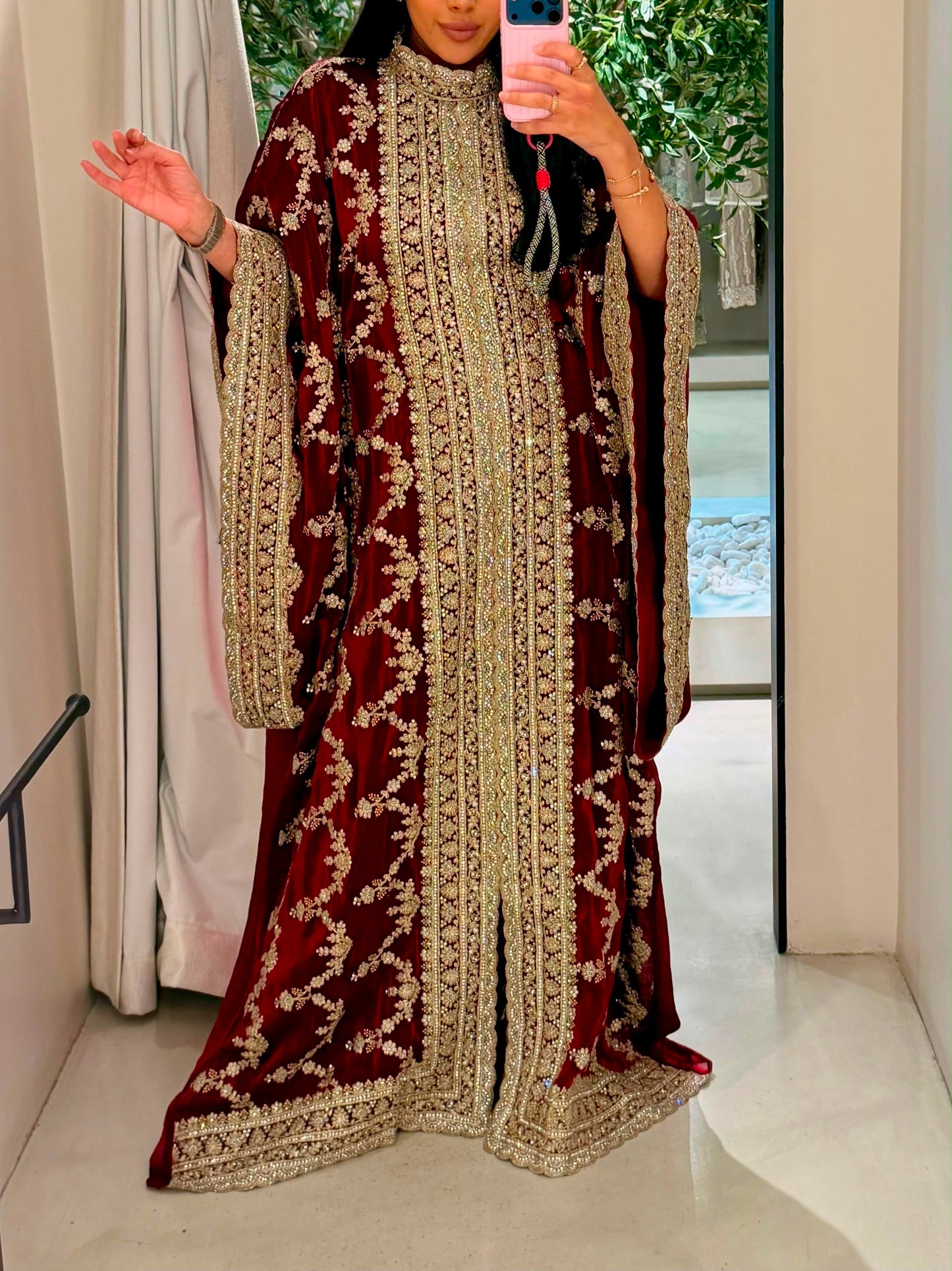 Wide Sleeves Jelwa Kaftan - Maroon