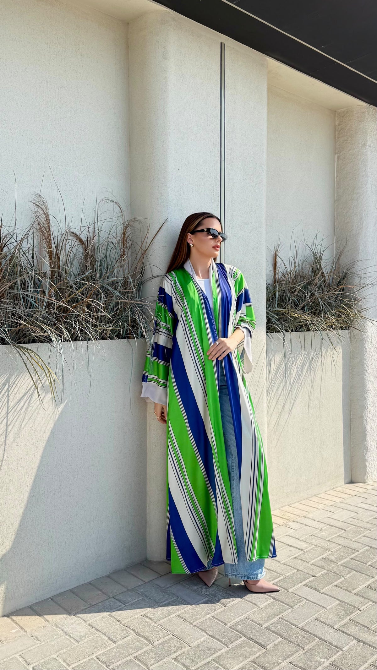 Whimsical Abaya - Green x Blue macro Stripes