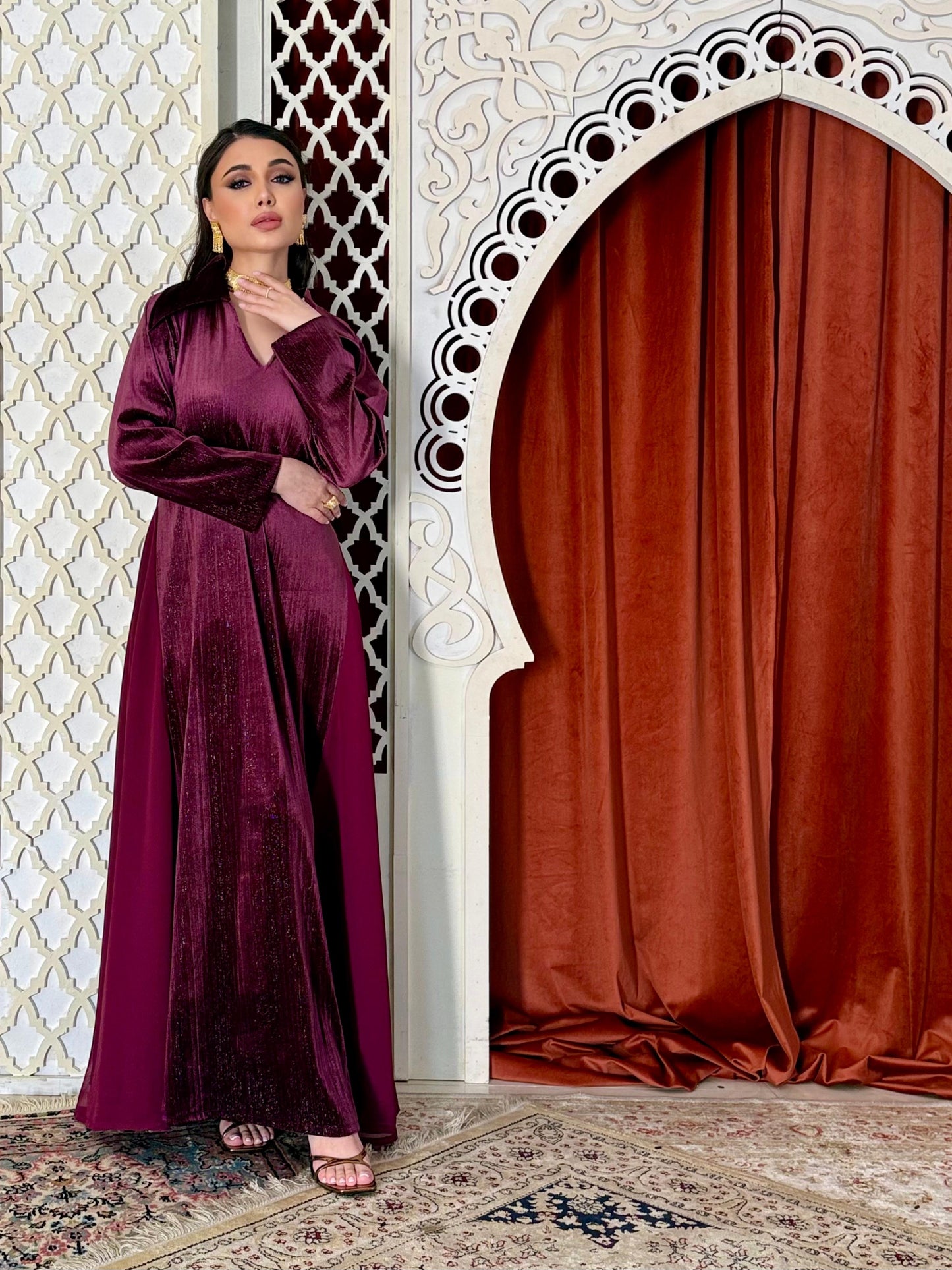 Velvet Casual Kaftan - Maroon