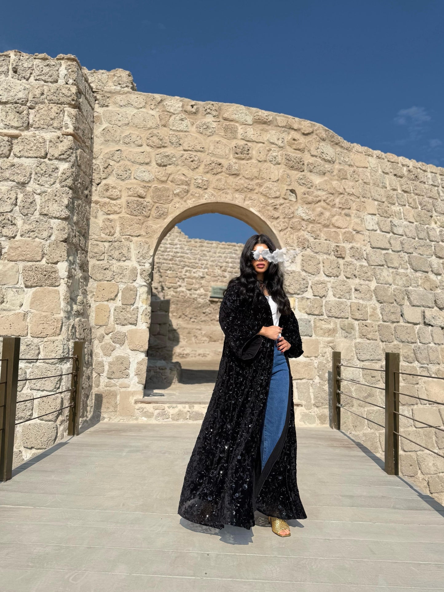 Velvet Bisht -Black  x Black Embellishments