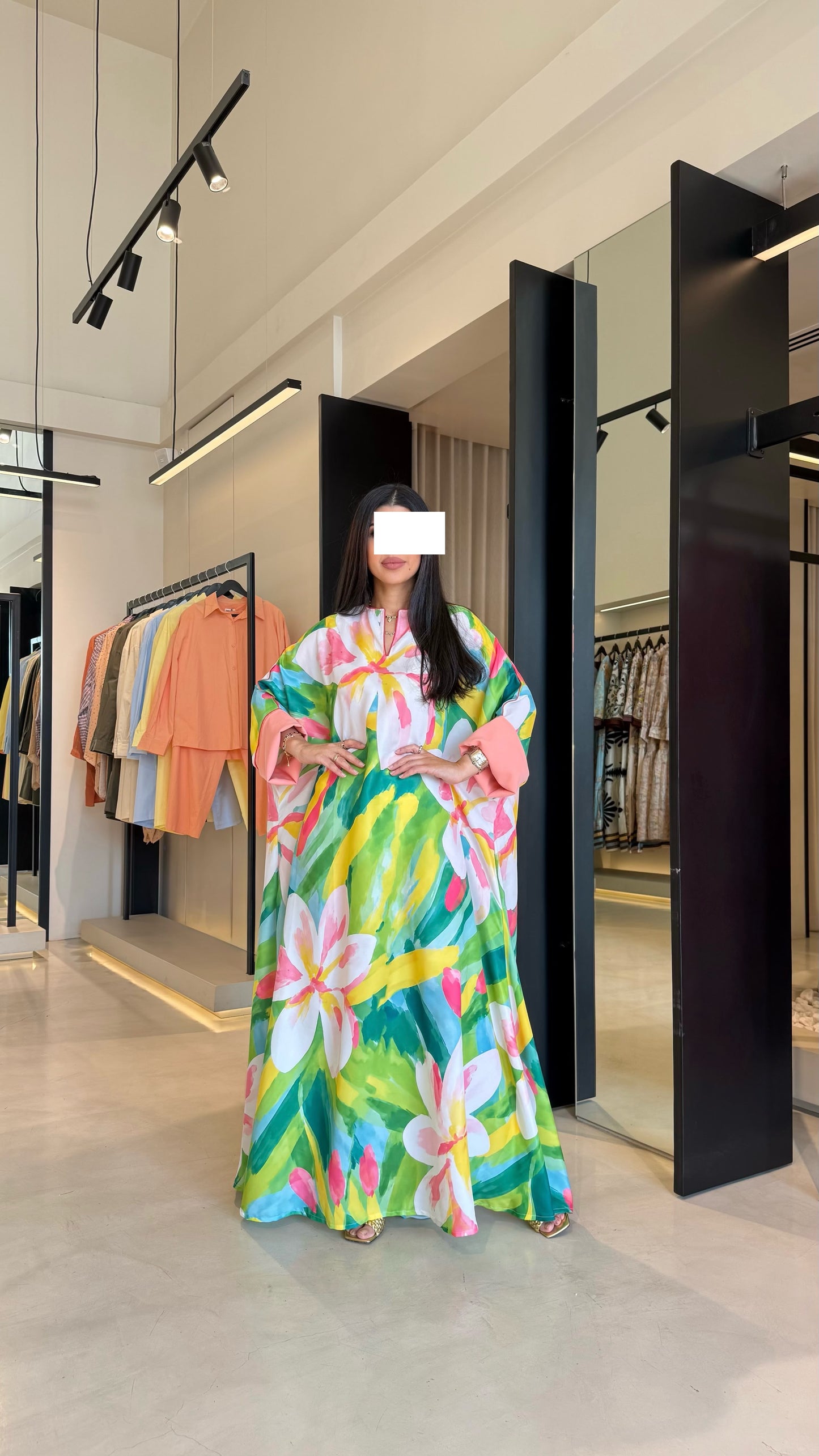 Summer floral kaftan  - Peach Sleeves