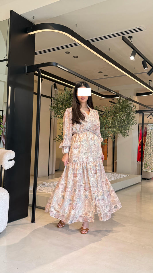 Summer printed Dress - Cream