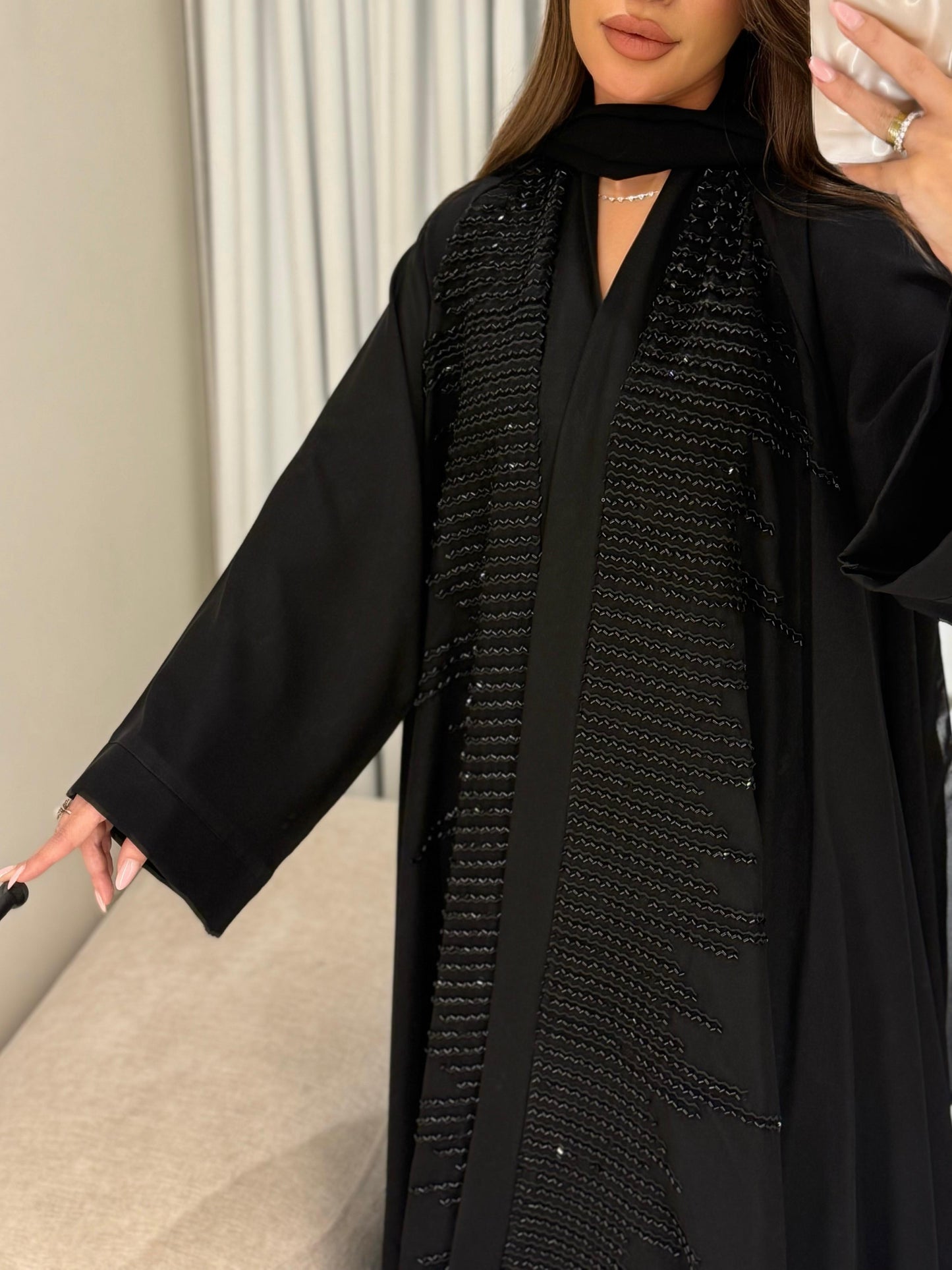 Black Occasions Abaya- Black crystal lines