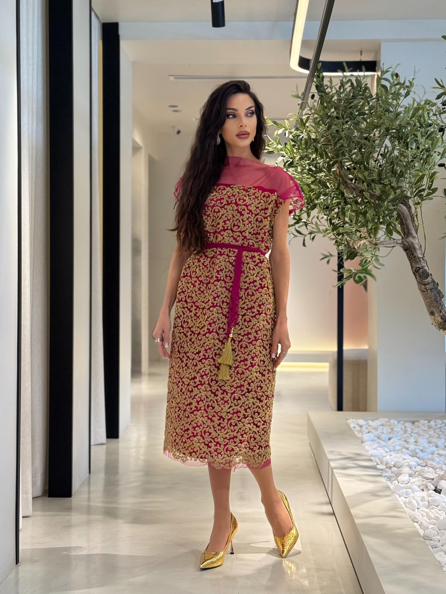 Jelwa Straight Cut Dress-tulle x gold