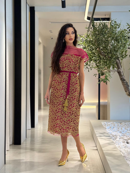 Jelwa Straight Cut Dress-tulle x gold
