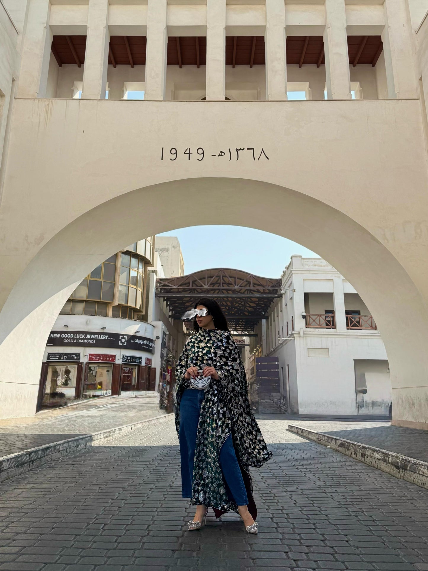 Velvet Poncho - Green x Maroon x silver Embellishments