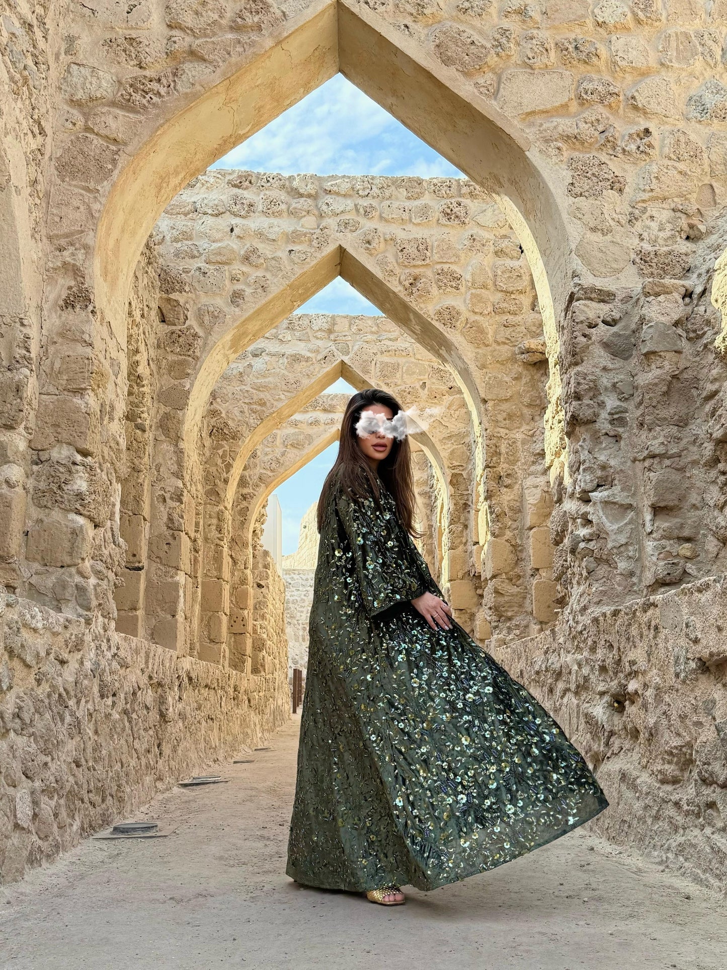 Velvet Bisht -Olive x Embellishments