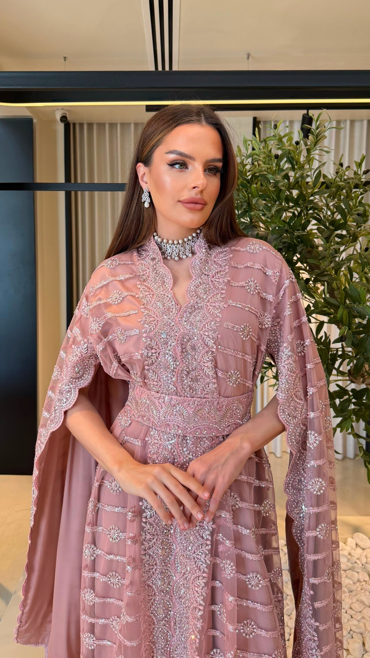 Cape Long sleeves Jelwa kaftan - Powder pink