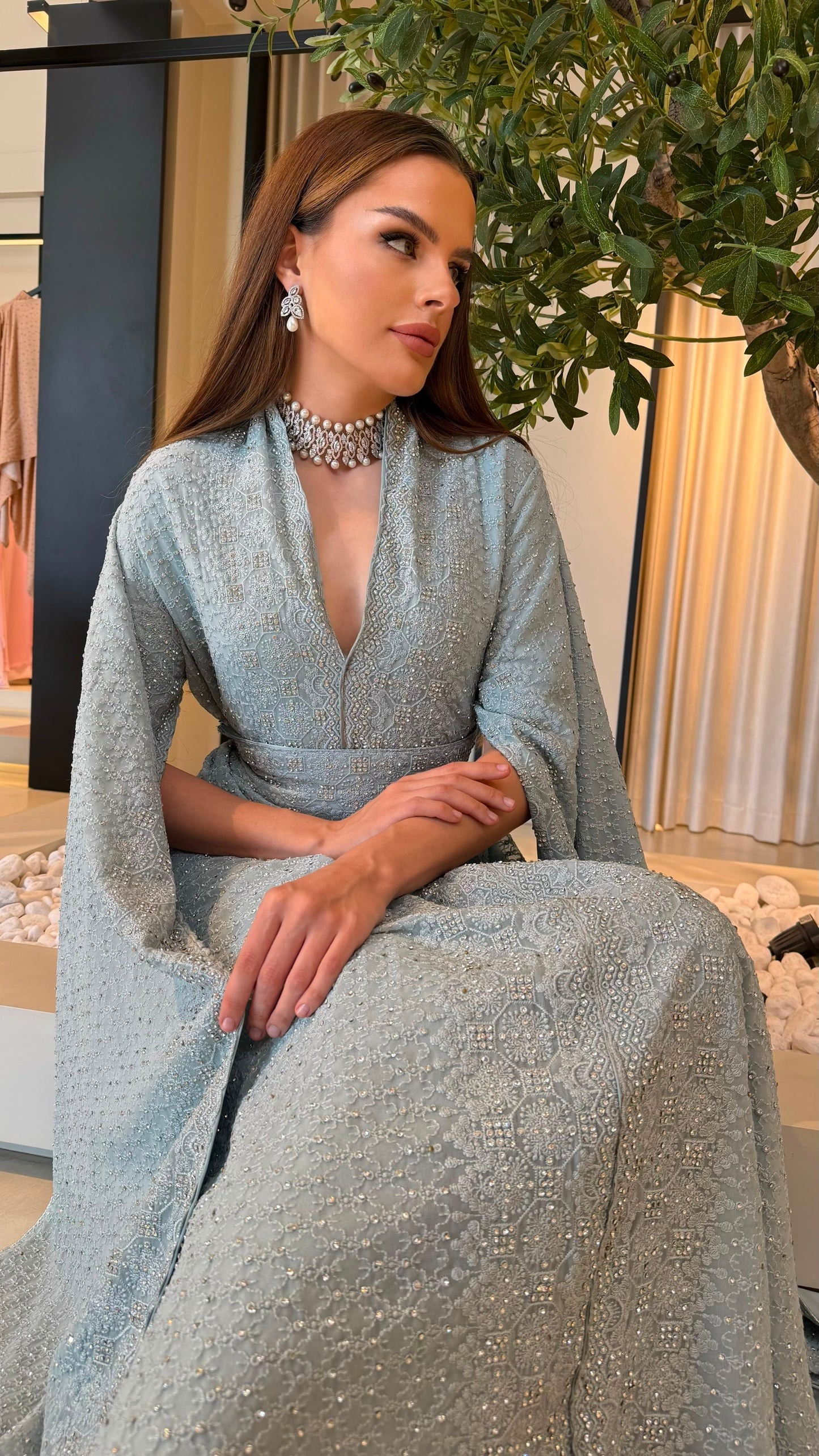 Cape Long sleeves Jelwa kaftan - Bluish Grey