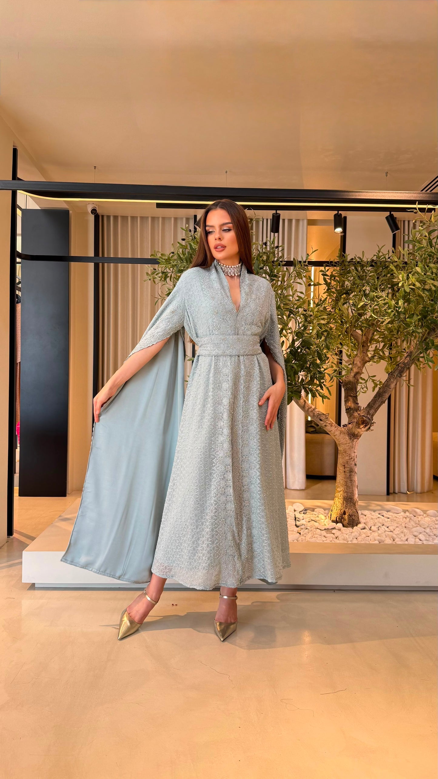 Cape Long sleeves Jelwa kaftan - Bluish Grey