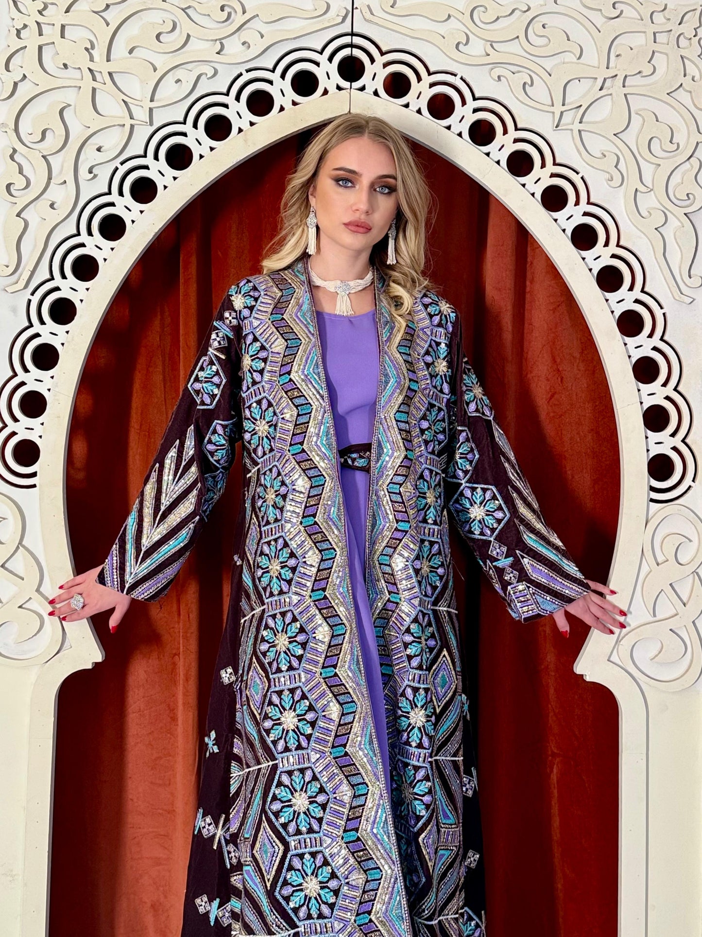 Velvet Dagla Set Kaftan -violet x Purple